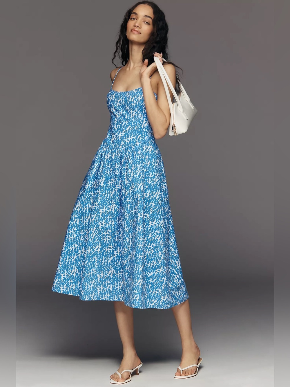 Maeve 100% Cotton Sleeveless Square Neck Midi Dress - Picture 1 of 12